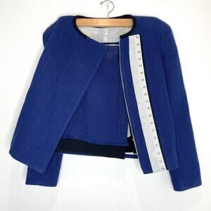 Diane Von Furstenberg DVF Tweed Suit Set Emily Jacket Kiki Boucle Skirt 4 Blue